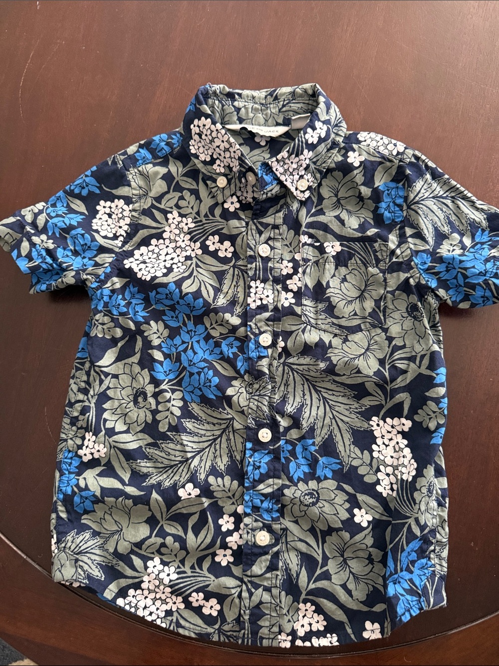 Janie and Jack Navy Floral Button-Down Shirt with Blue and Cream Accents